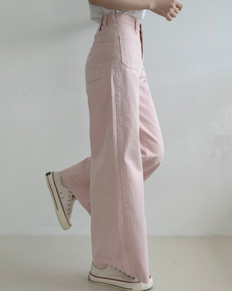 Pocket Back-Band Wide Cotton Pants