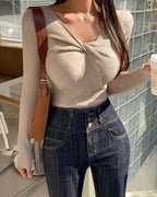Vivian Twist V-Neck Knit Top