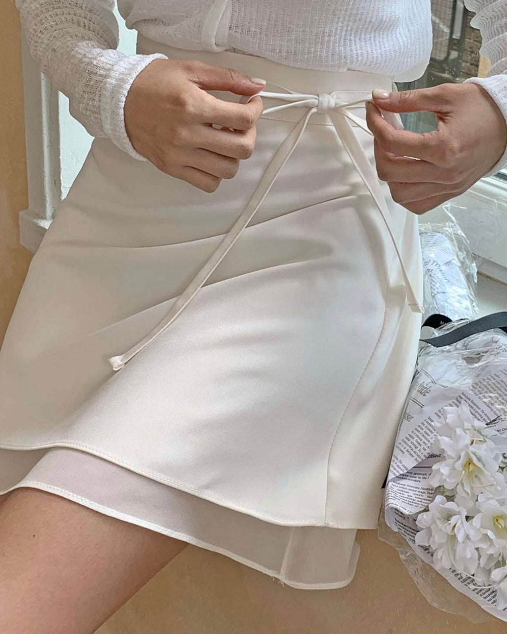 Ribbon Banding Mini Skirt