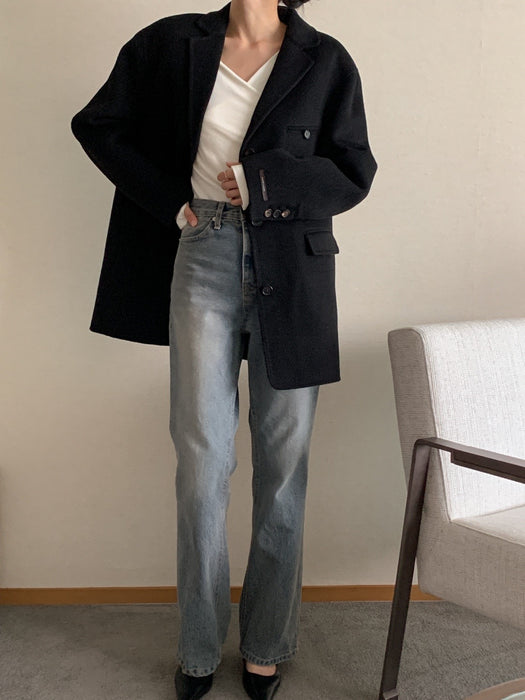 Black 100% Wool Jacket with Padded Vest