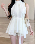 [ Sale Excluded ] Halter-Neck Chiffon Blouse