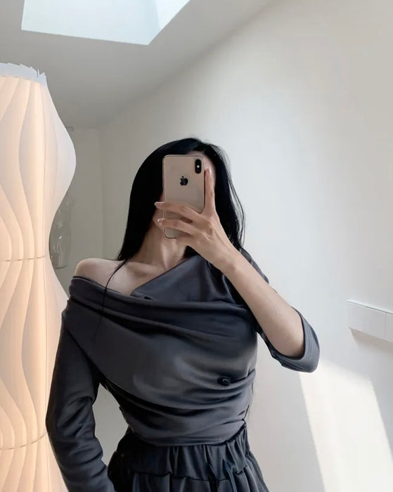 Shirring Elbow Sleeve Blouse