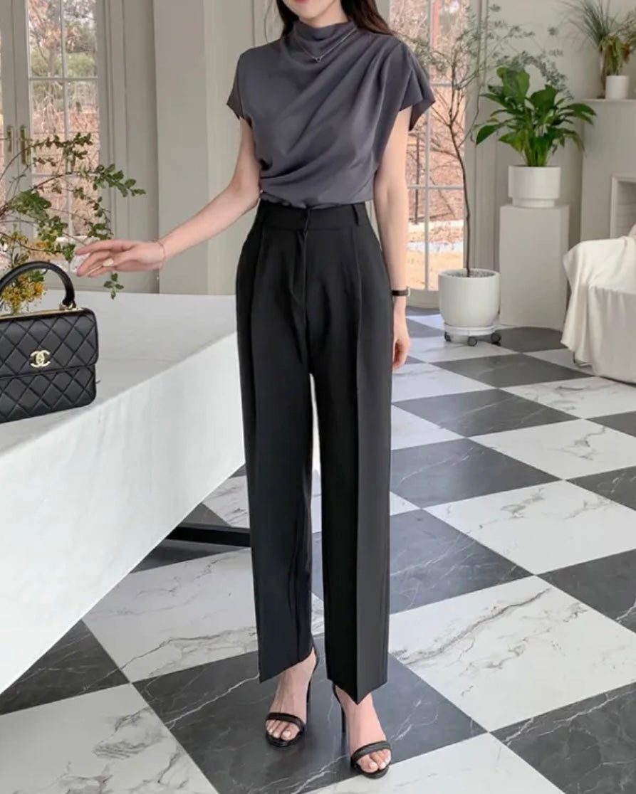 Shirring Half-Neck Top