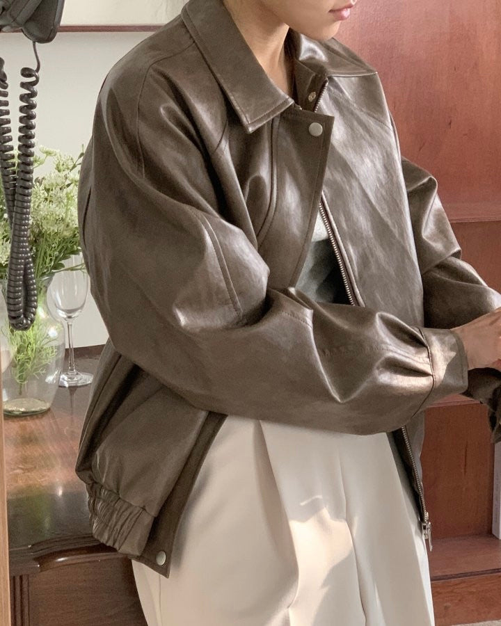 Premium Crackle Leather Blouson