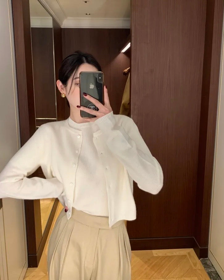 Knitted Short-Sleeves Cardigan Set