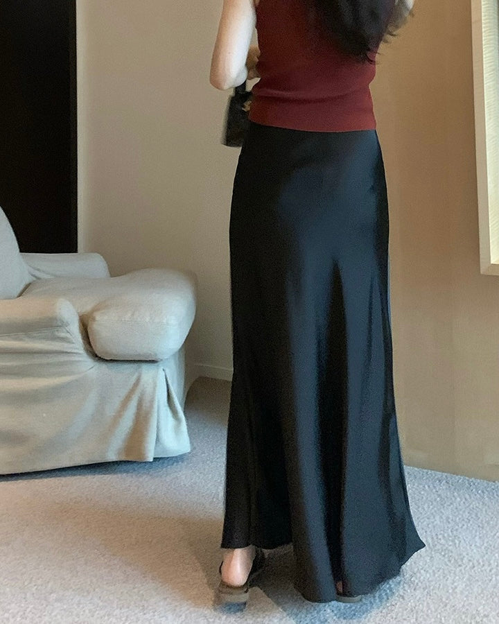 Hidden Banding Satin Maxi Skirt