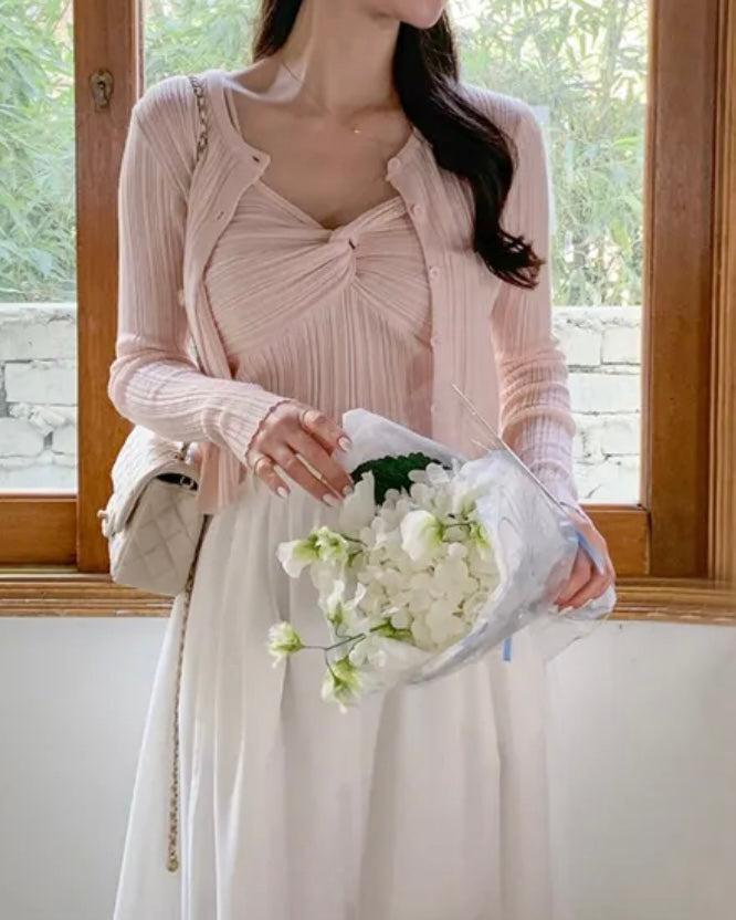 Twist Sleeveless Cardigan Set
