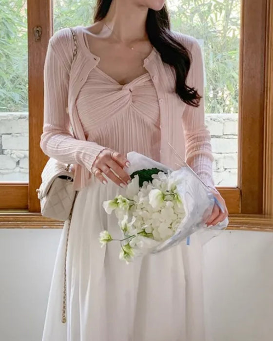Twist Sleeveless Cardigan Set