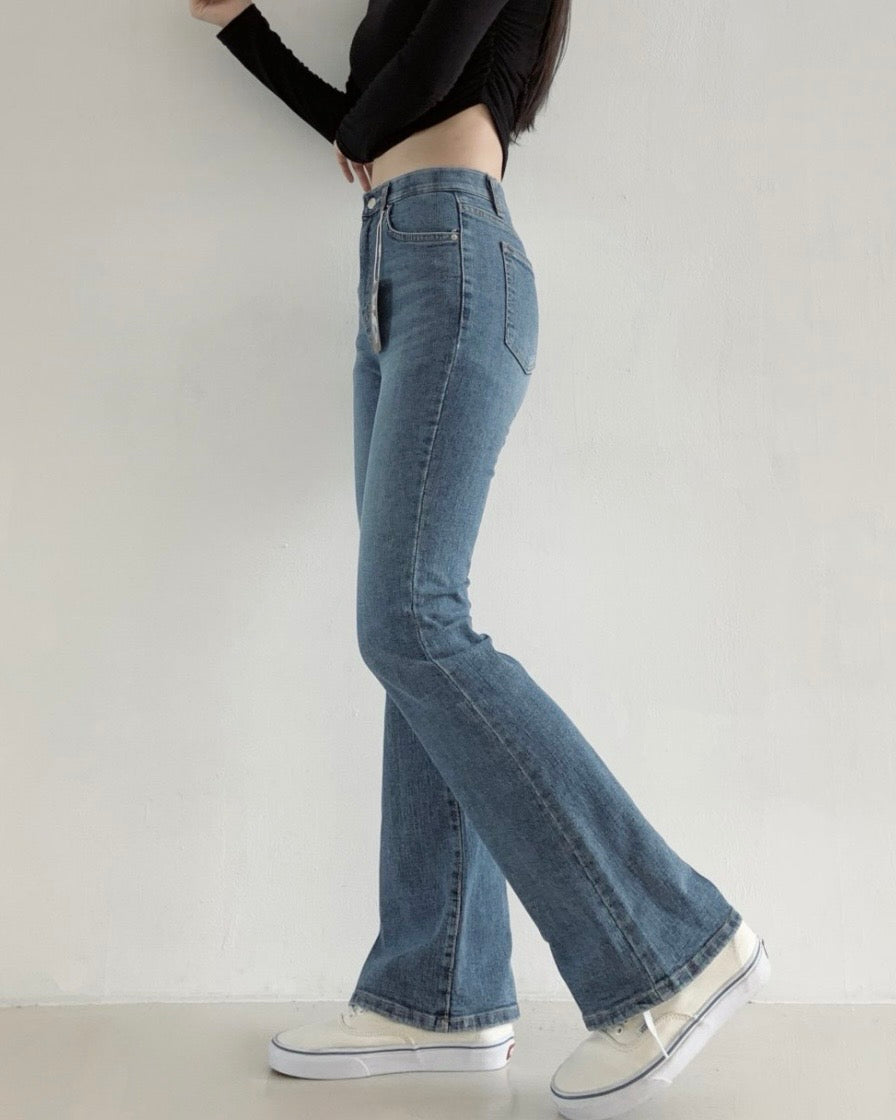 [S,M,L] Tunnel Waistband Stretchy Flared Denim Pants
