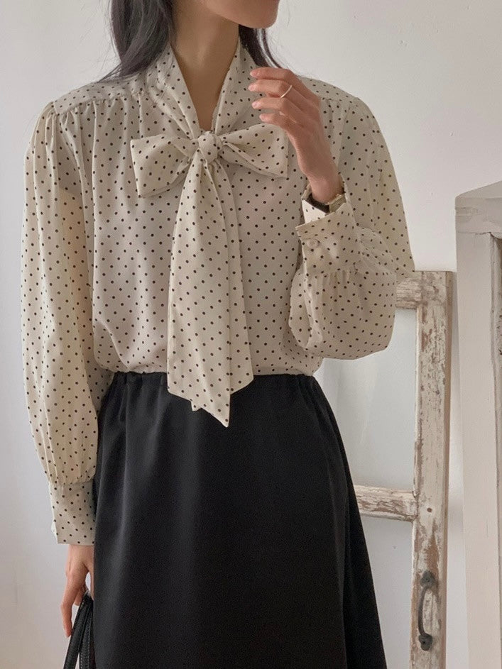 Polka Dot Ribbon Blouse