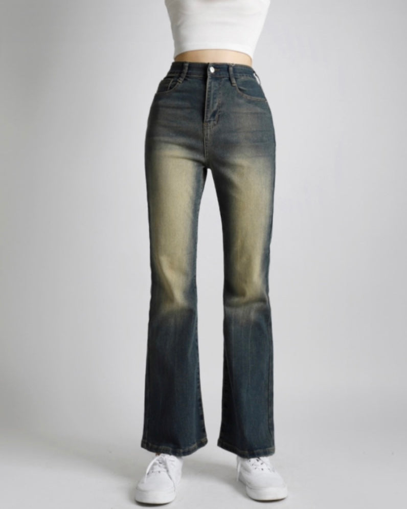 [Short/Long] Vintage Yellow Stretchy Semi-Flared Jeans