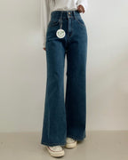 [S,M] Double Button Stretchy Wide denim Pants