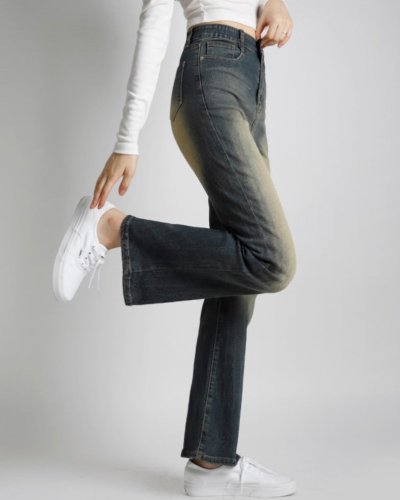 [Short/Long] Vintage Yellow Stretchy Semi-Flared Jeans