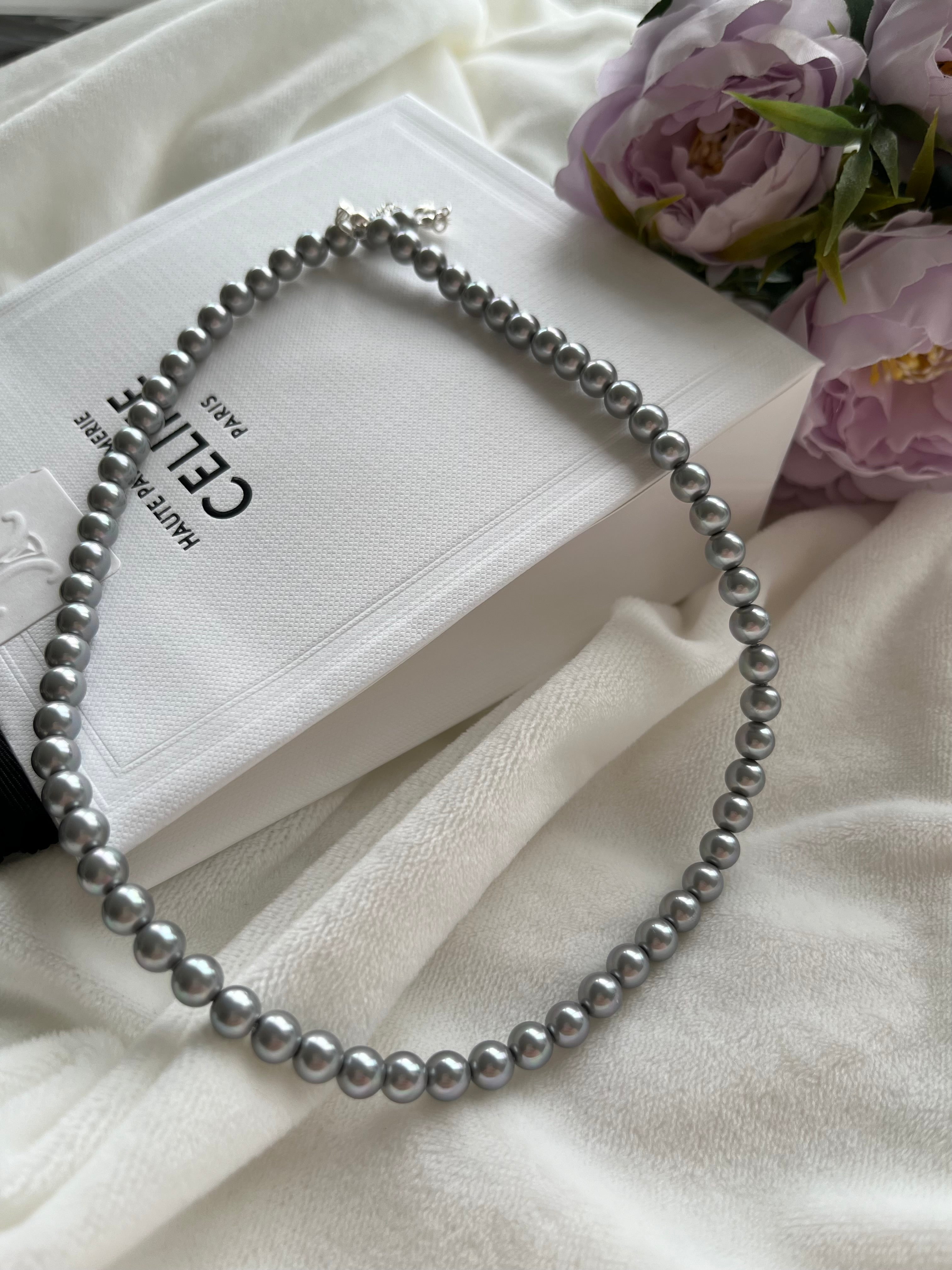 Grey Pearl Silver Necklace