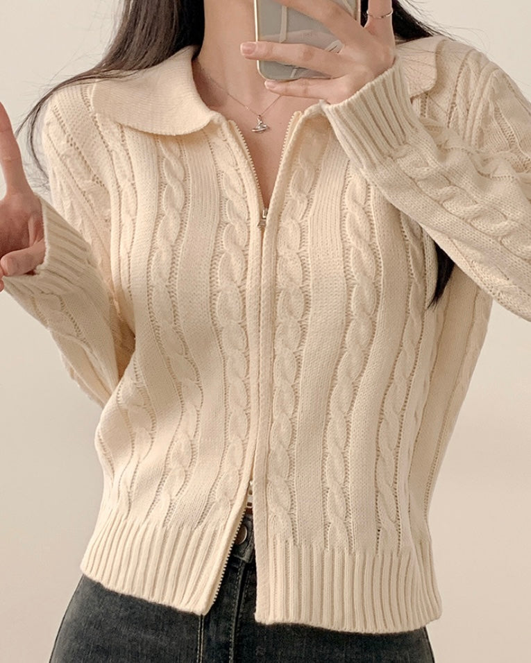 Cable Knit Zip-Up Cardigan