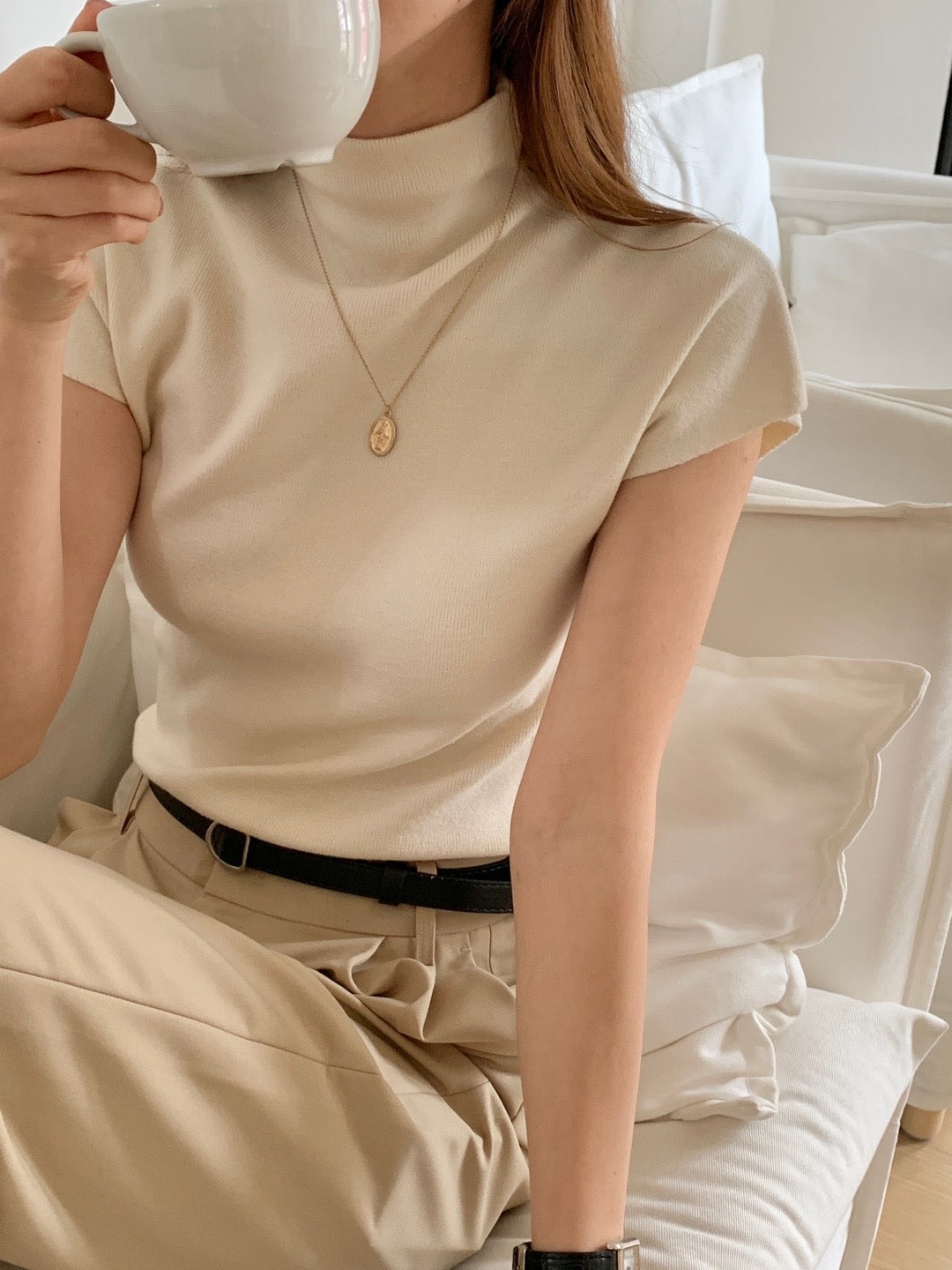 Salmon Half Turtleneck Knit Top