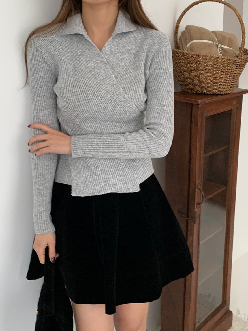 Wrap Collar V-Neck Knit