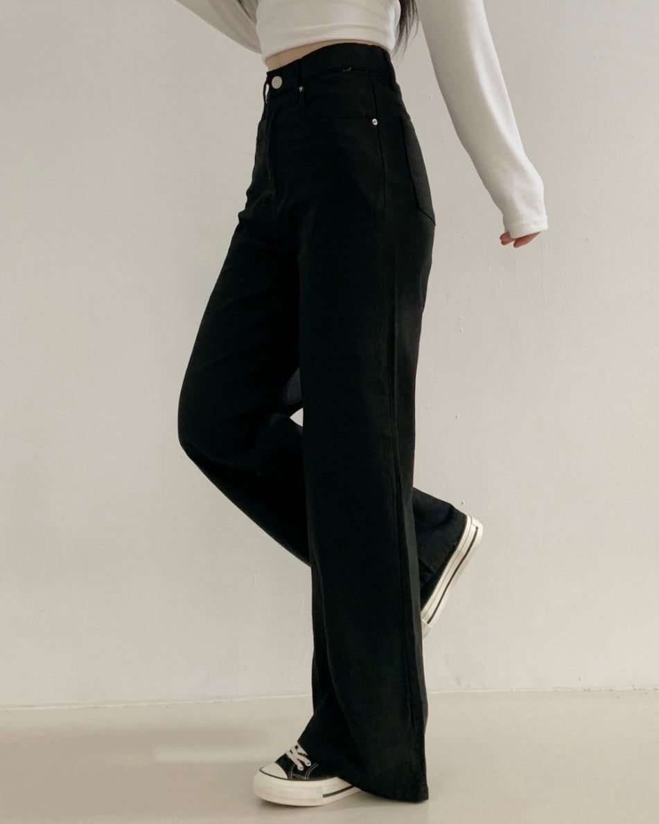 [S/M/L] Black High-Waist Stretchy Flared Cotton Pants