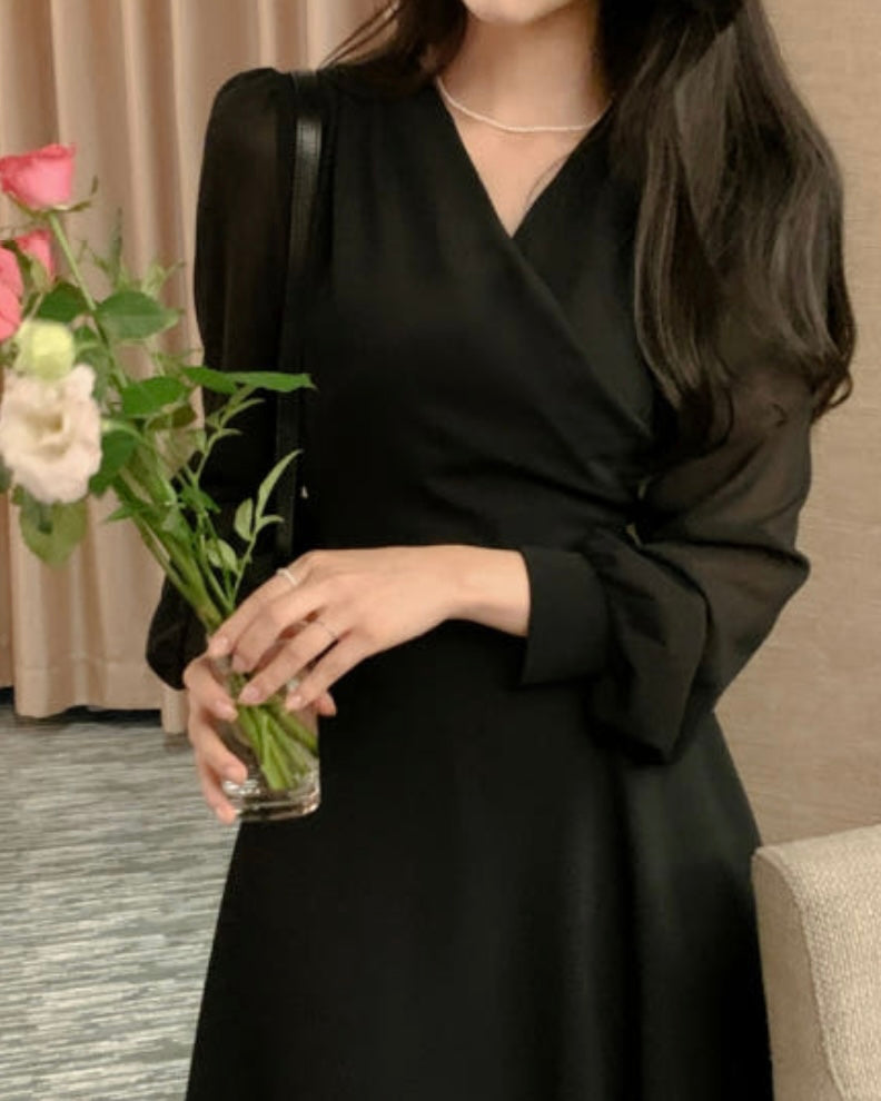 [ Pre-order ] Chiffon Sleeve Wrap Dress