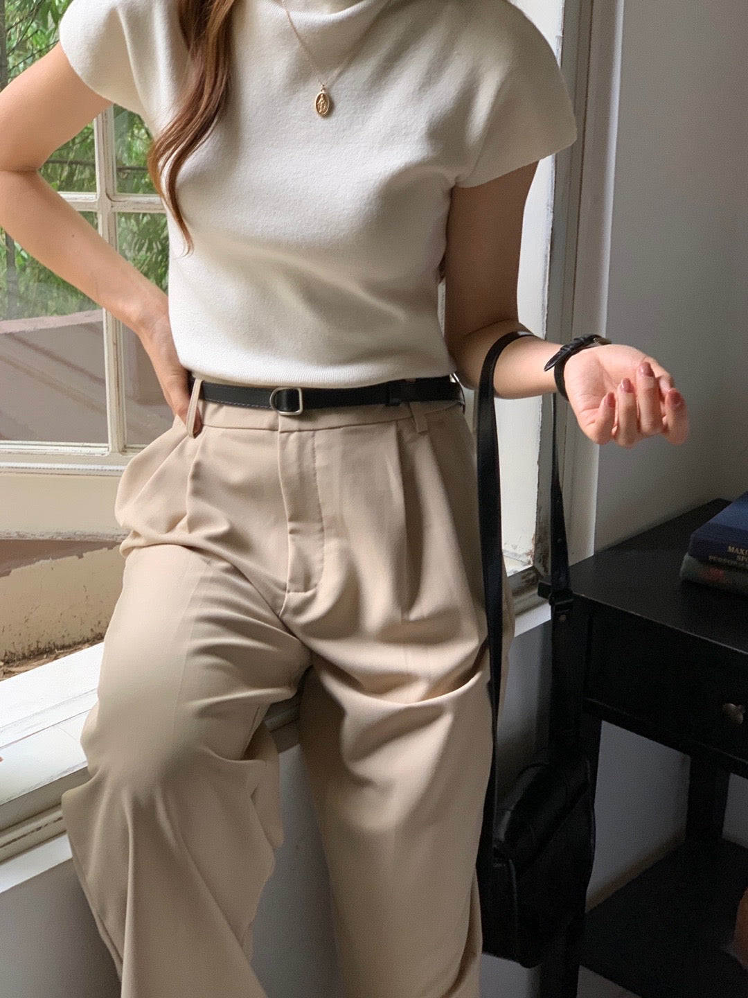 Salmon Half Turtleneck Knit Top