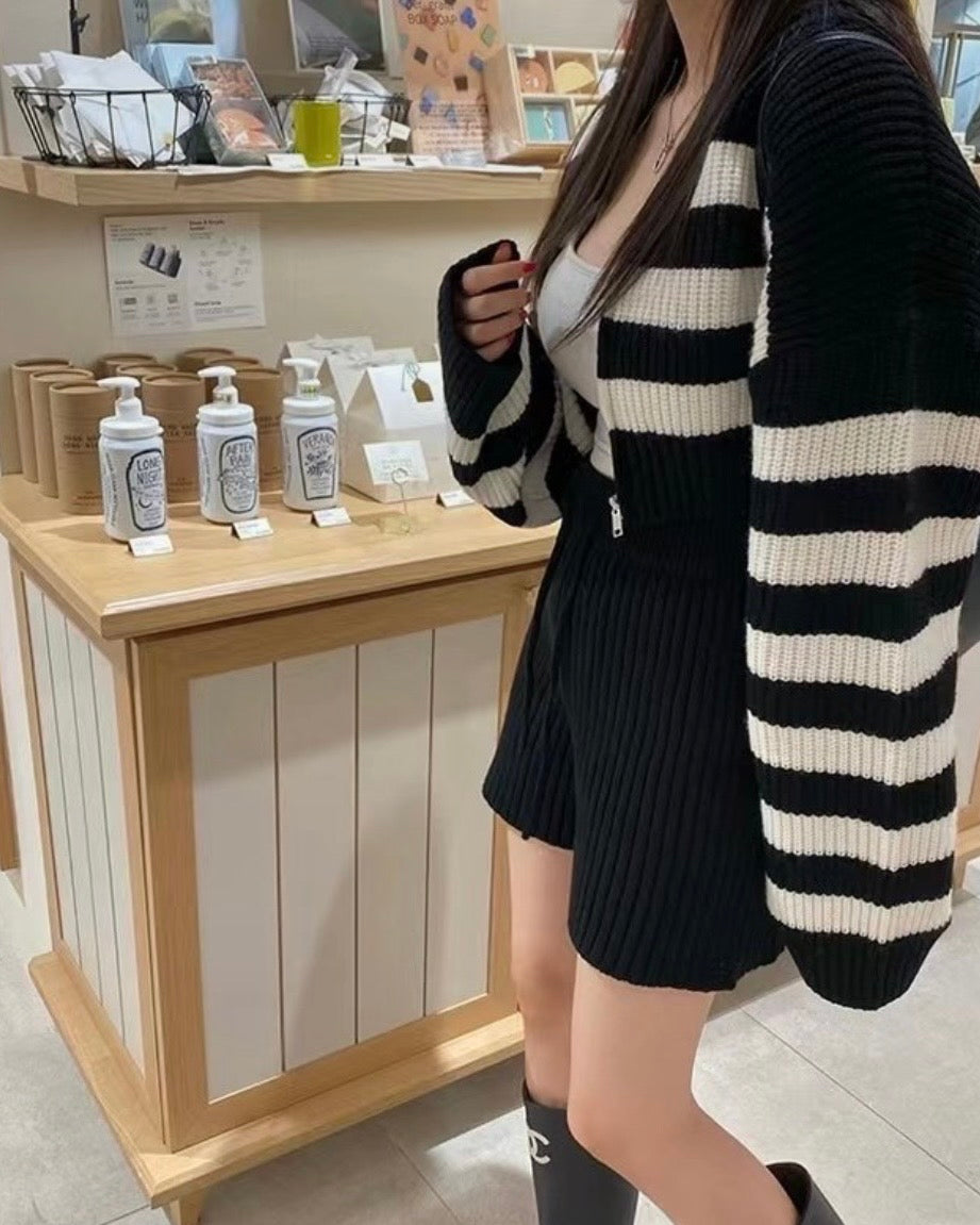 Striped Knit Zip-up Set