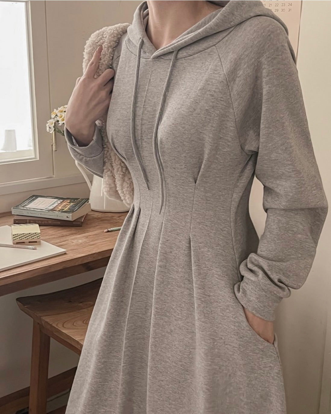 Hoodie Pintuck Long Dress