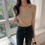 Oblique Ribbed Knit Top