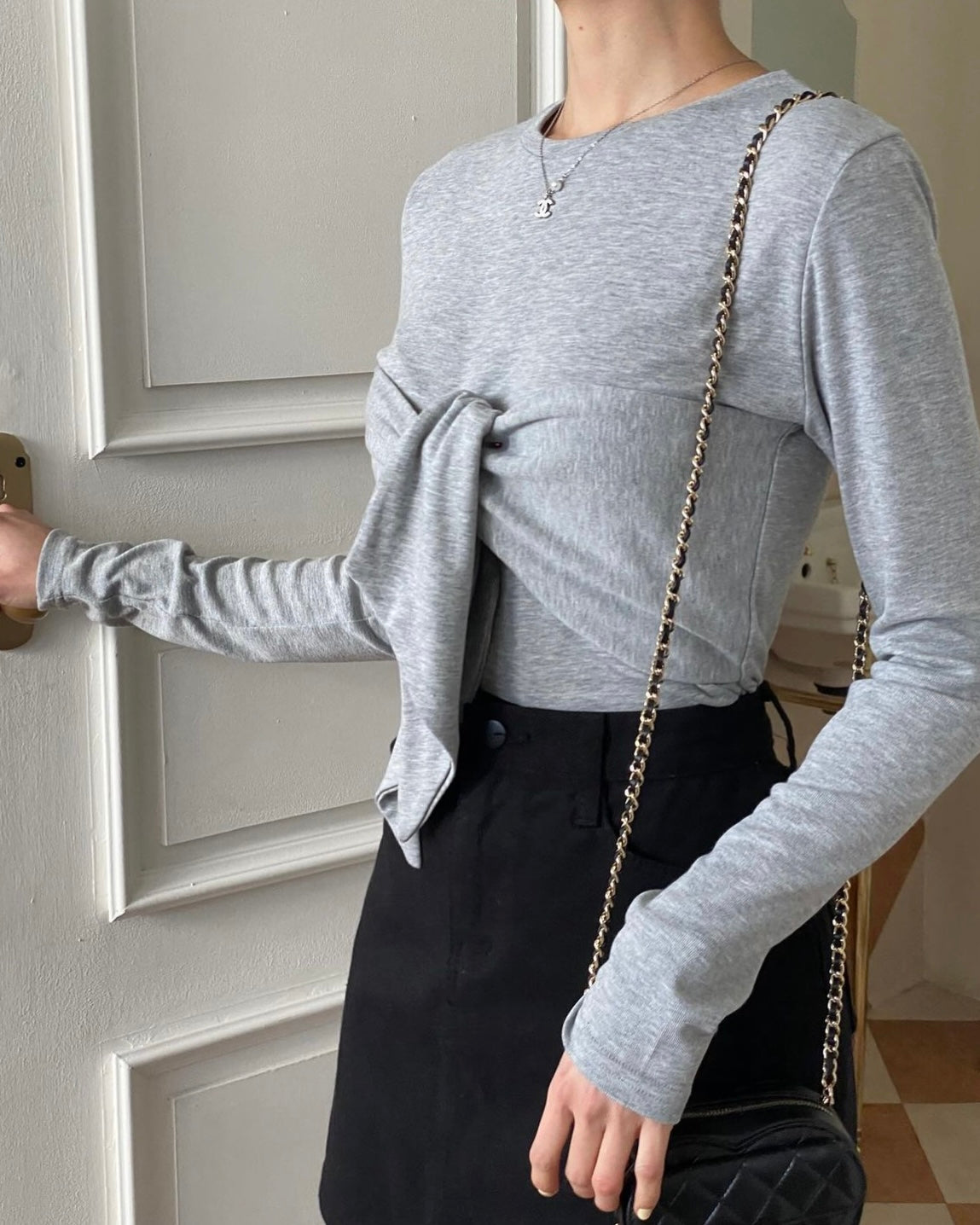 Ribbon Bustier Long Sleeves Tee