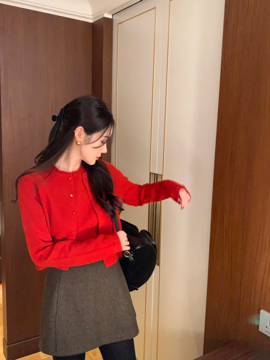 Knitted Short-Sleeves Cardigan Set