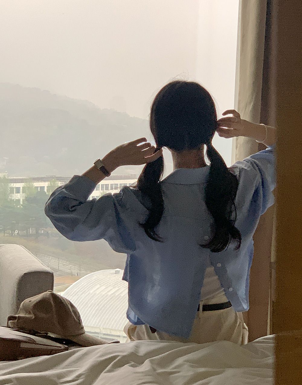 Back Button Cotton Blouse