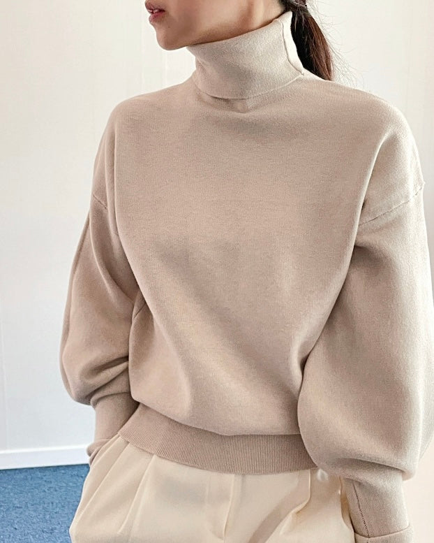 Puff Slaave Knitted Turtle-Neck