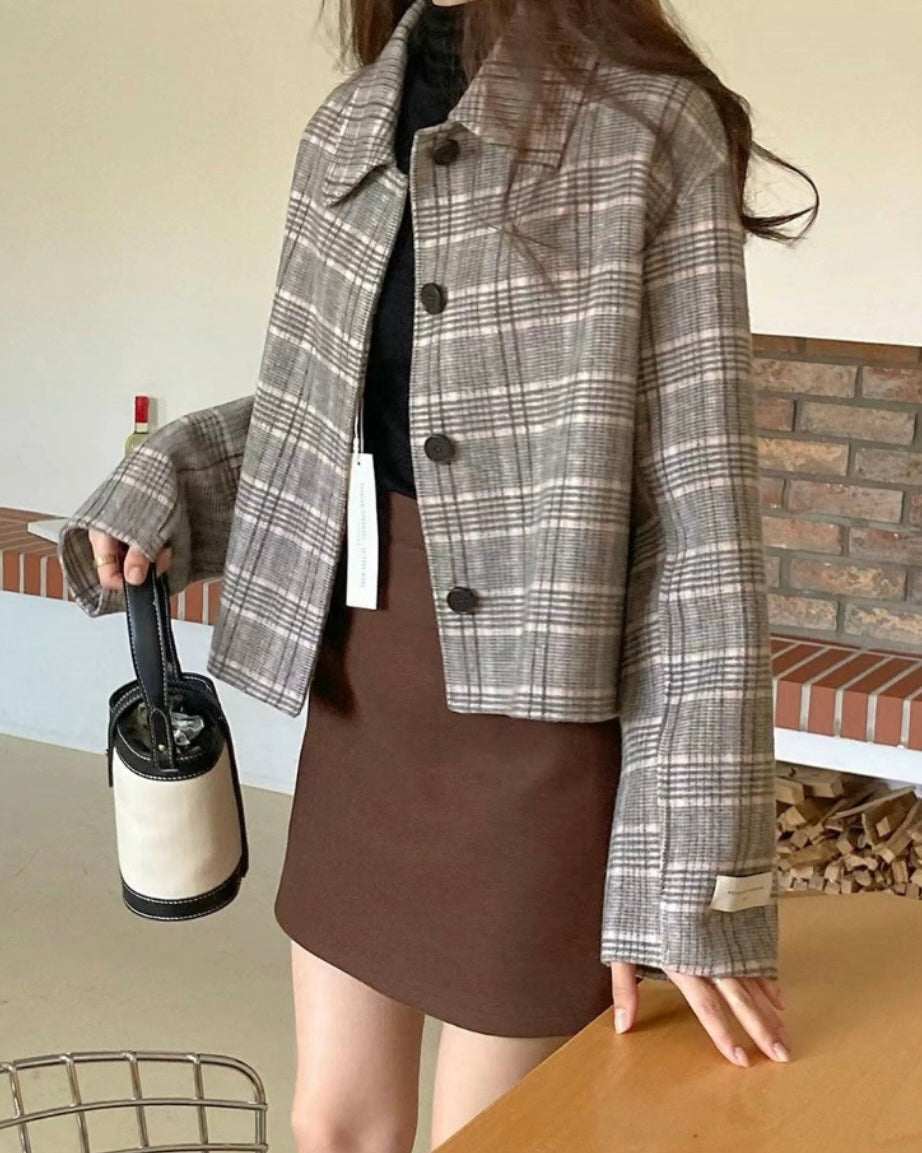 Check Wool Short Jacket