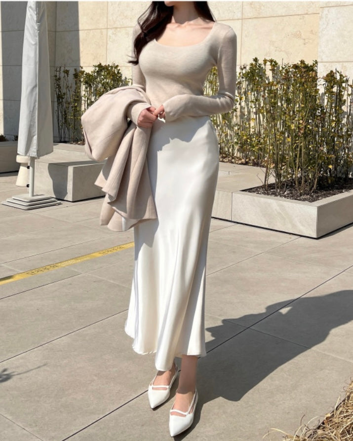 Hidden Banding Satin Maxi Skirt