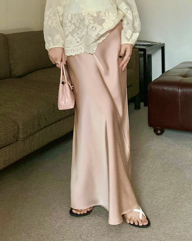 Hidden Banding Satin Maxi Skirt