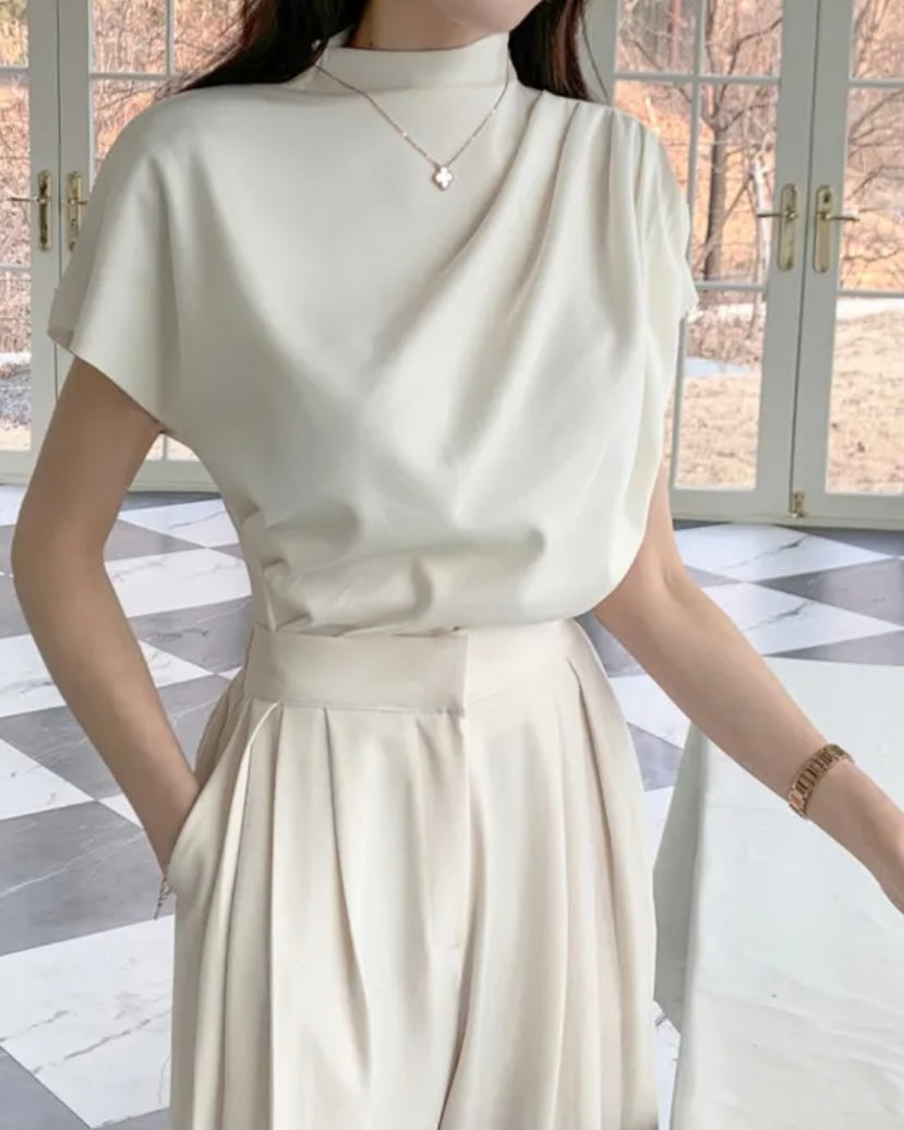 Shirring Half-Neck Top