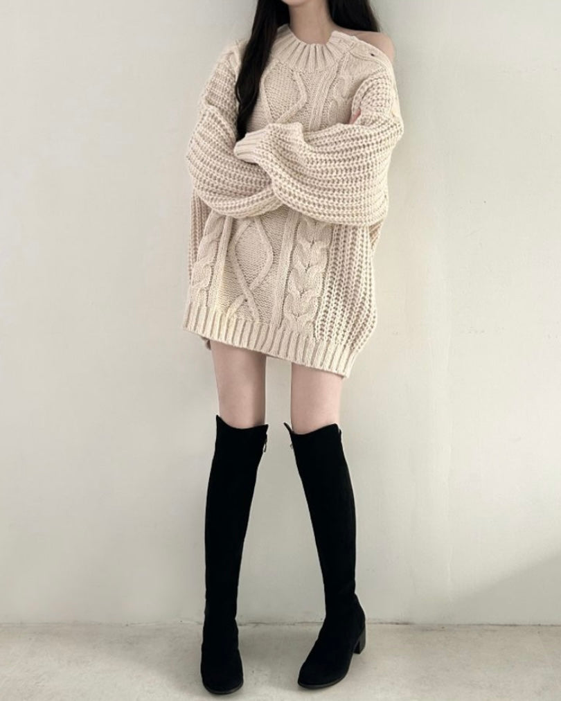 Shoulder Button Cable Knit