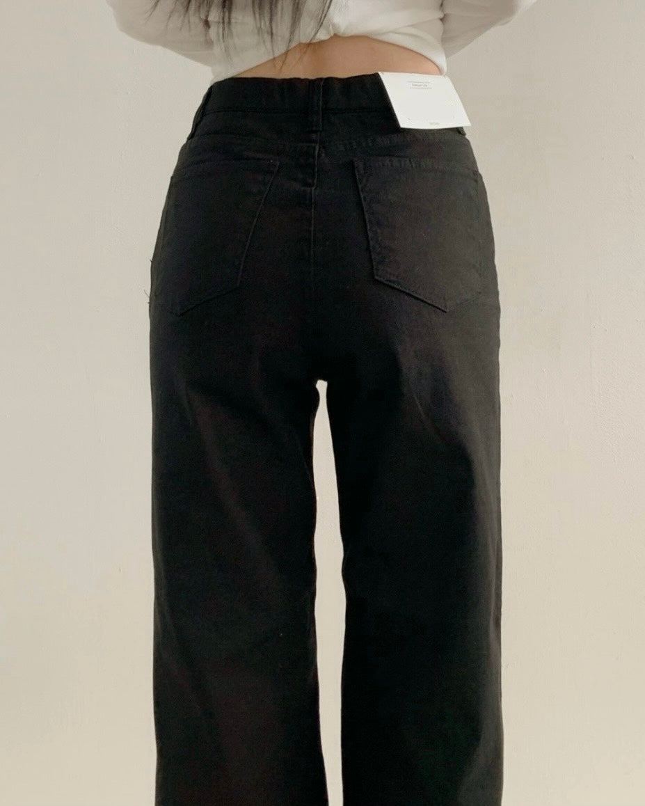 [S/M/L] Black High-Waist Stretchy Flared Cotton Pants