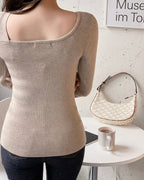 Oblique Buttons Ribbed Knit