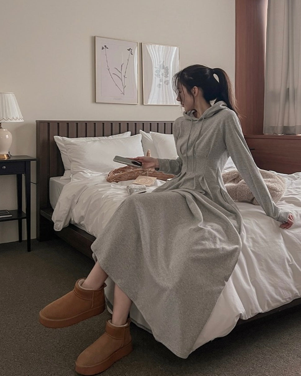 Hoodie Pintuck Long Dress