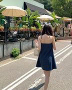 Denim Halter-Neck Blouse