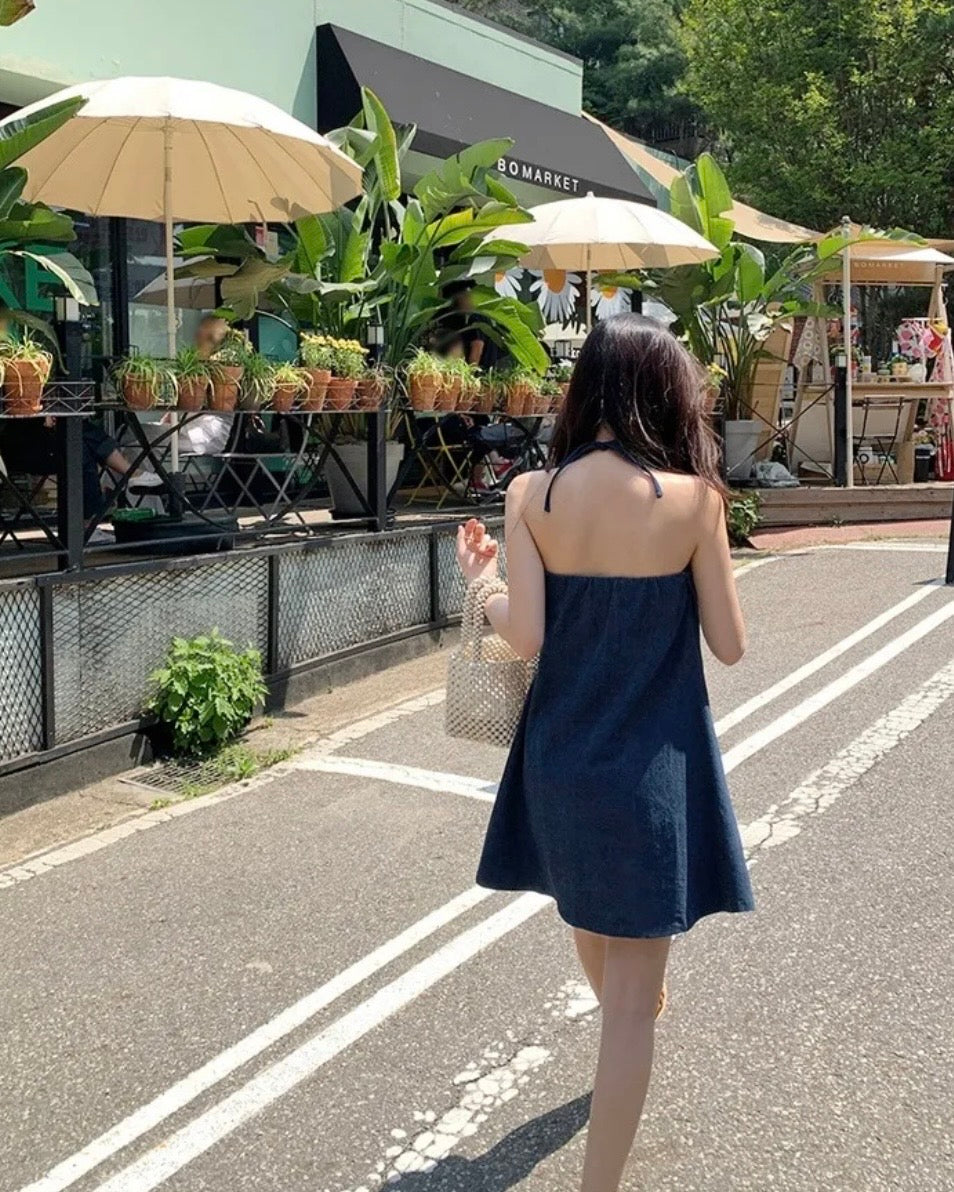 Denim Halter-Neck Blouse