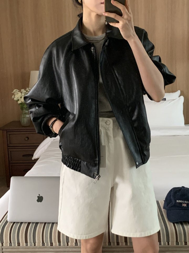 Premium Crackle Leather Blouson