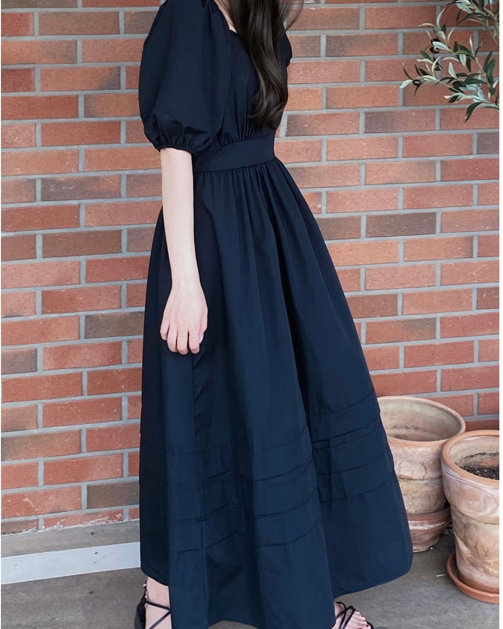 Puff Shoulder Long Dress