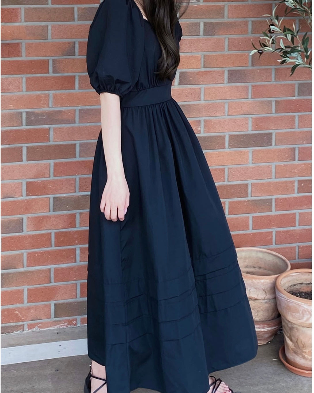 Puff Shoulder Long Dress