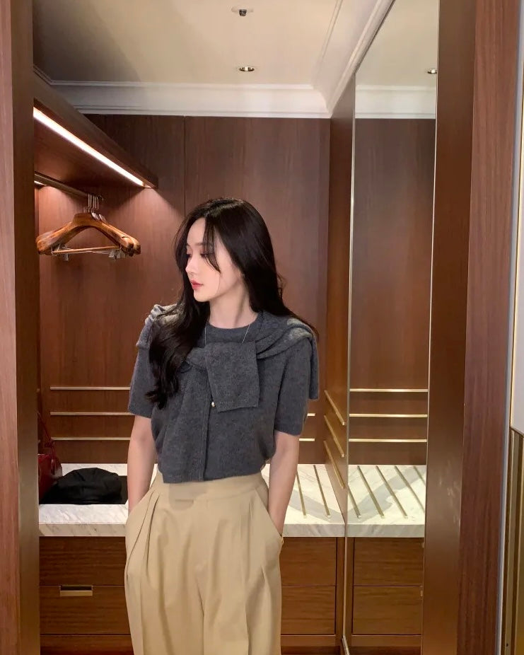 Knitted Short-Sleeves Cardigan Set