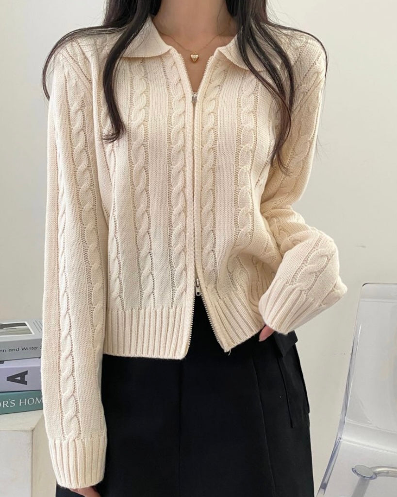 Cable Knit Zip-Up Cardigan