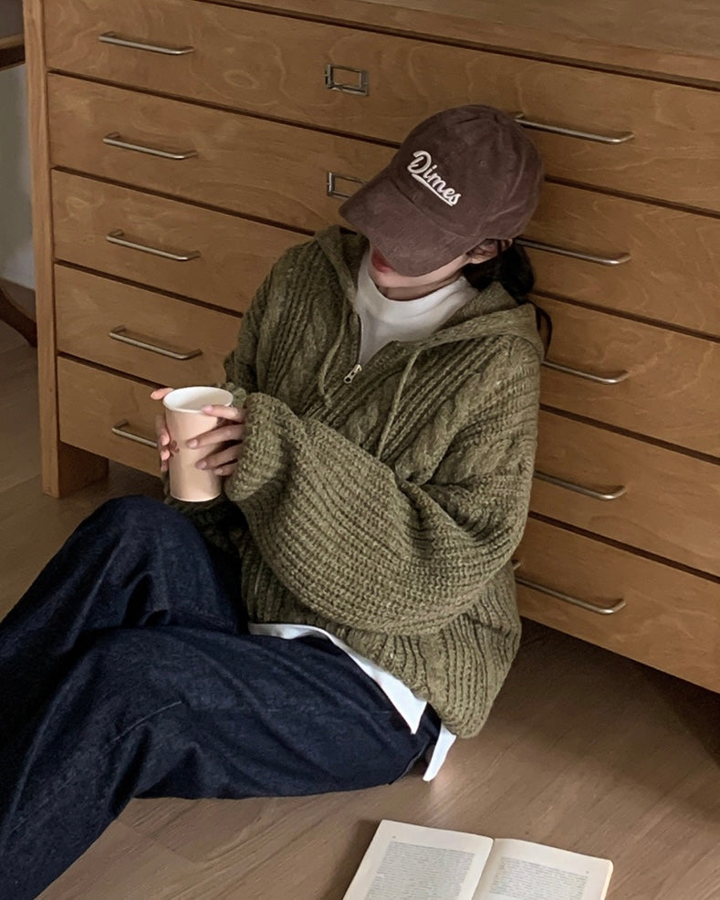 Hoodie Cable Knit Zip-Up