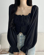 Square-Neck Cropped Blouse
