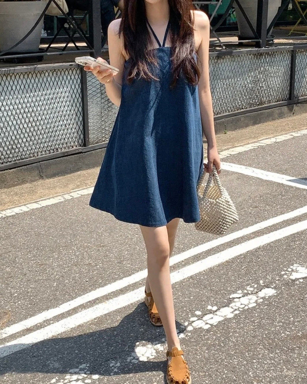 Denim Halter-Neck Blouse