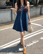 Denim Halter-Neck Blouse